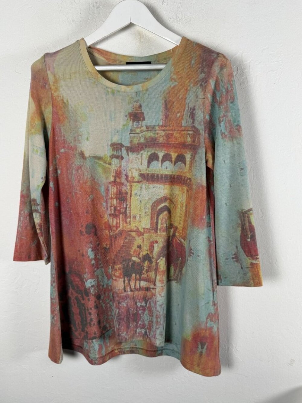 Katina Marie Womens Watercolor Print Tunic Top Palace Scenic Landscape Small